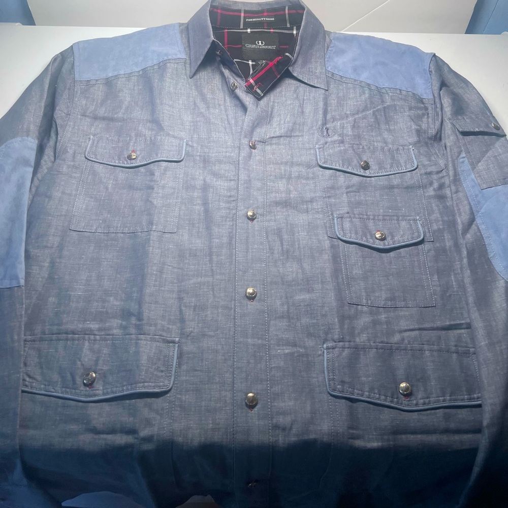 Castlebury Fine Quality Goods Suede Shoulders Arm 8 Pockets 4XL Linen Blend